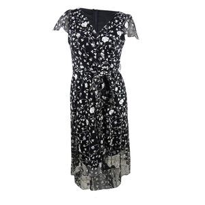DKNY Black Floral Lace Midi Dress